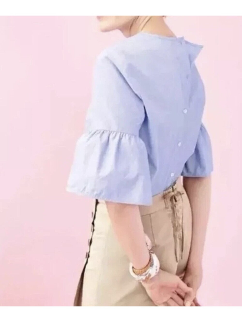 J.CREW Women’s Cotton Button-Back Bell-Sleeve Top In Periwinkle Blue-Size 4